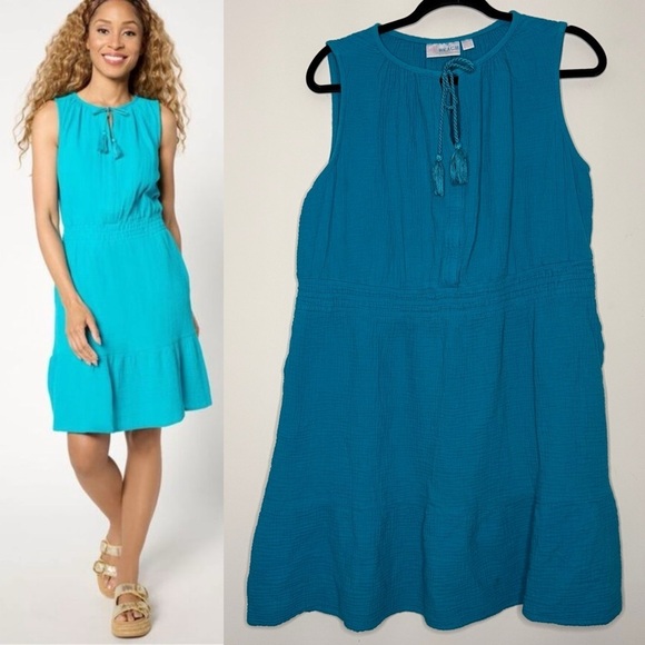 Belle by Kim Gravel Dresses & Skirts - BELLE BEACH KIM GRAVEL Blue 100% Cotton Resort Boho Coastal Lagenlook Mini Dress